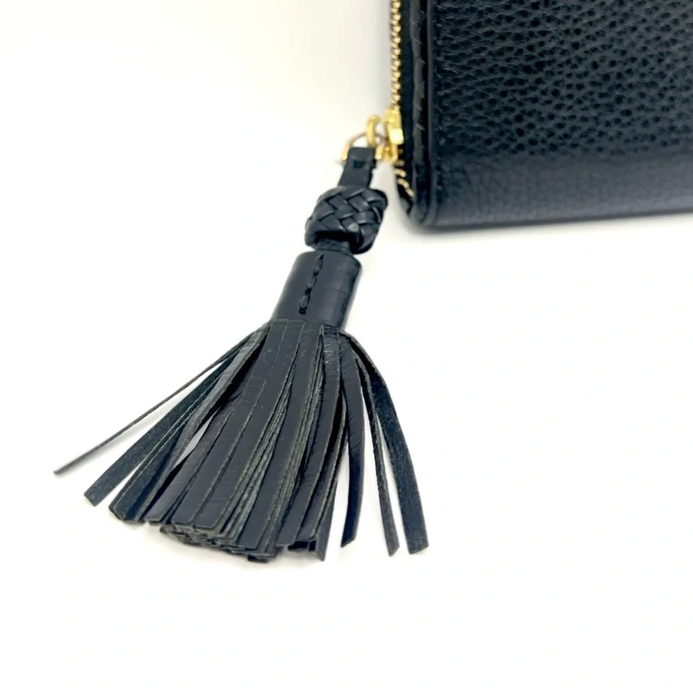 Authentic Tory Burch Black Leather Long Zippy Wallet With Tassle - Picture 4 of 9